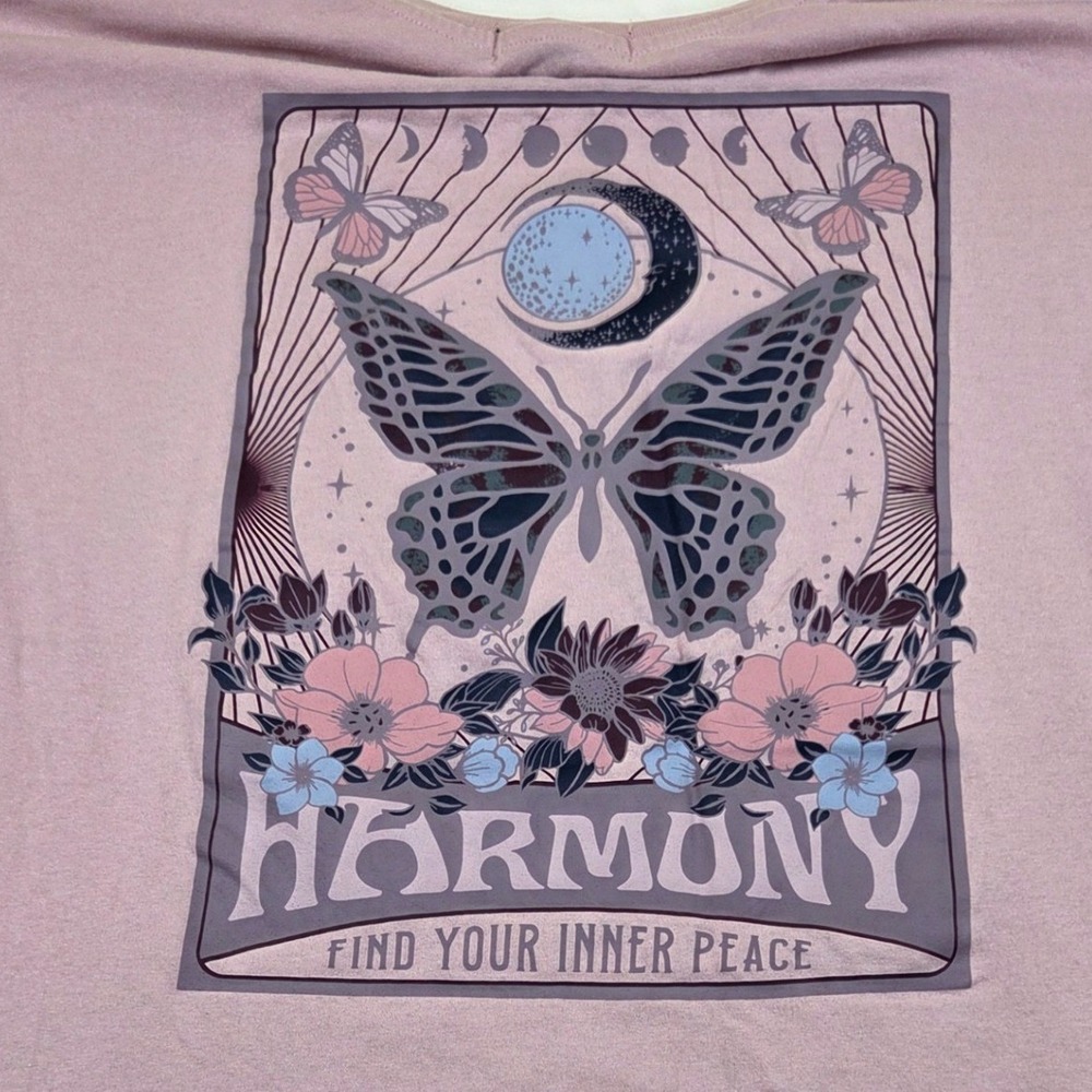 Lavender T-Shirt Womens XL Butterfly Moon Celestial Harmony Peace Social Scene